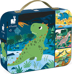 Suitcase Puzzle 4 Progressive Difficulty Puzzles - Dinosaurs (6-9-12-16 Pcs) Age 3+