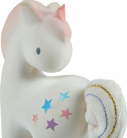 Cotton Candy Unicorn Natural Organic Rubber Rattle With Crinkle Tail